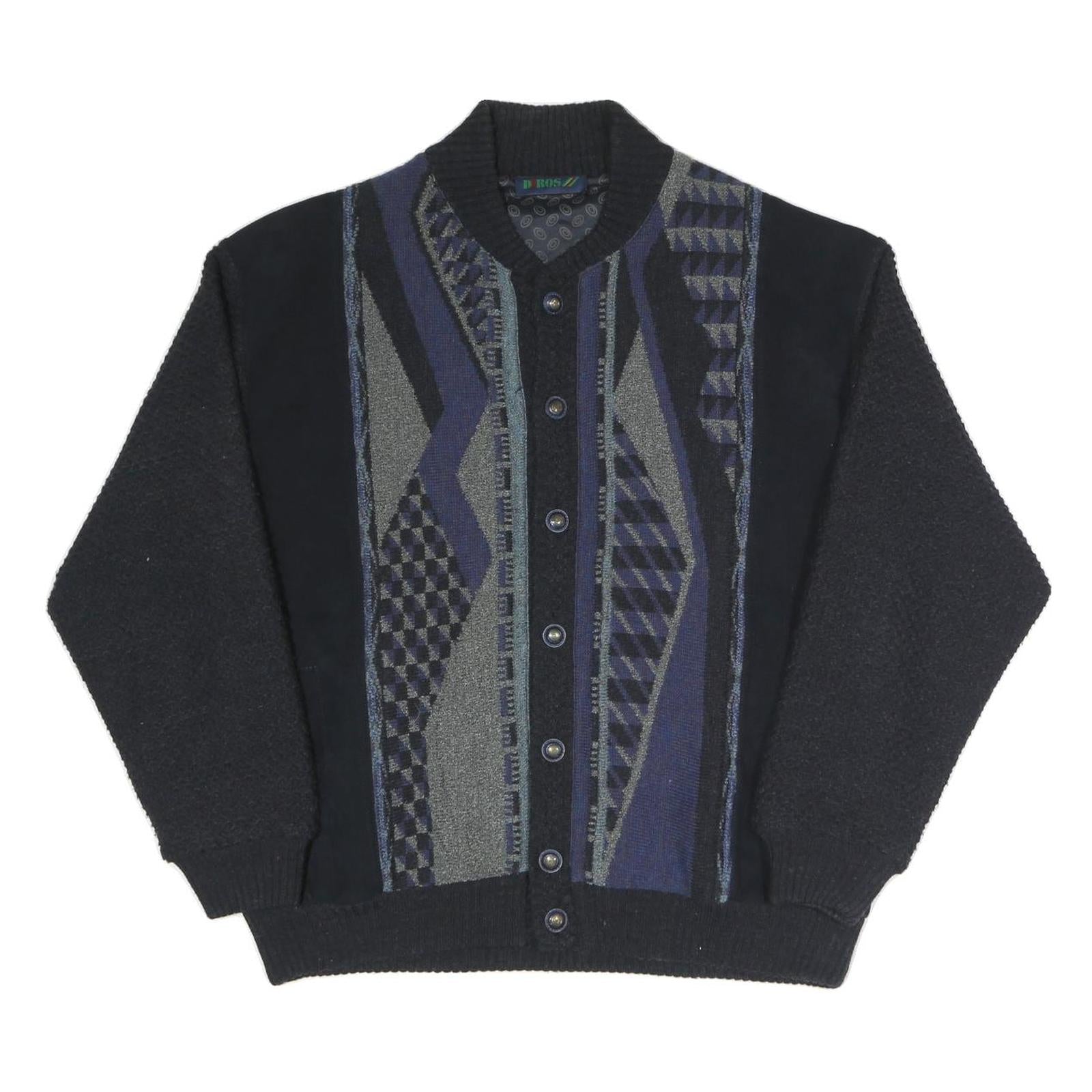 DIRO'S Mens Black Button Jacket XL Cotton Blend Patterned Winter Outerwear