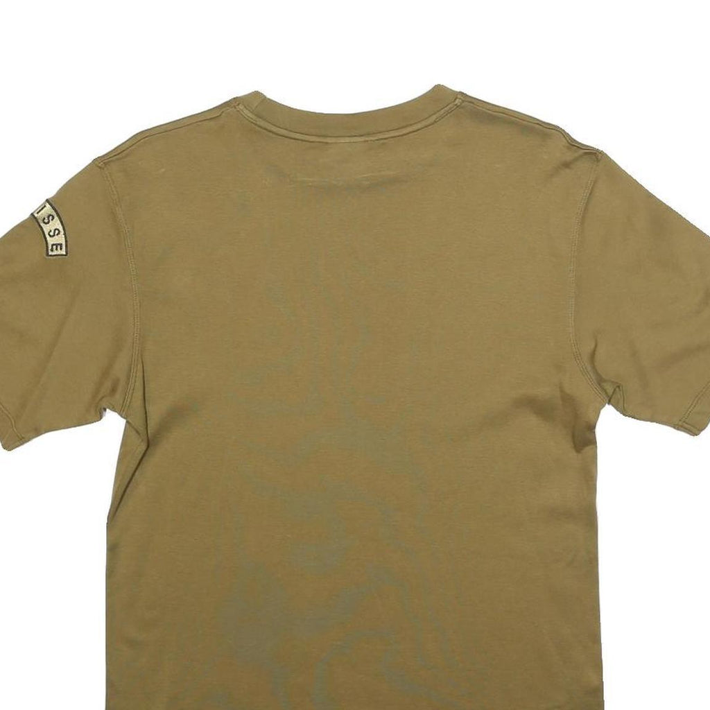 Mens Beige Plain Polyester Blend T-Shirt M Short Sleeve Crew Neck Simple Design