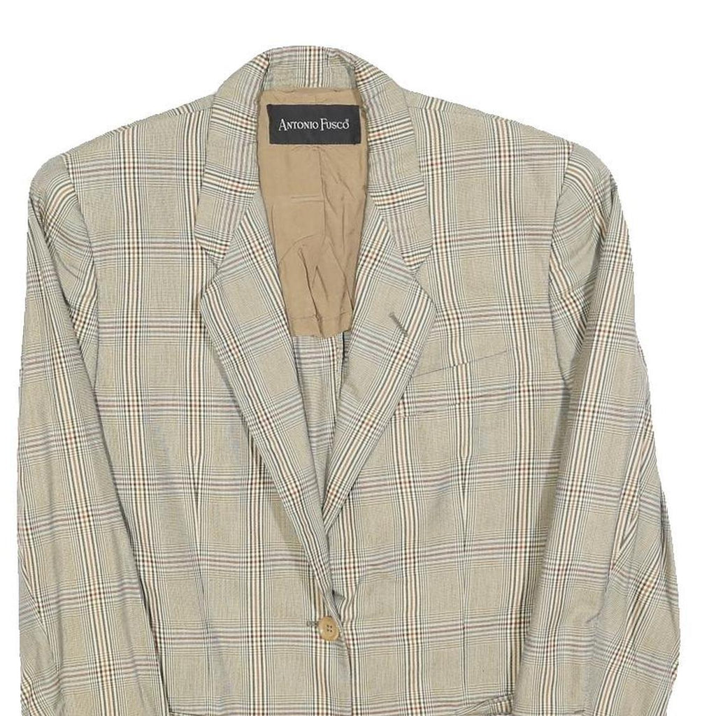 ANTONIO FUSCO Womens Beige Check Blazer Jacket M Woven Button Closure Tailored