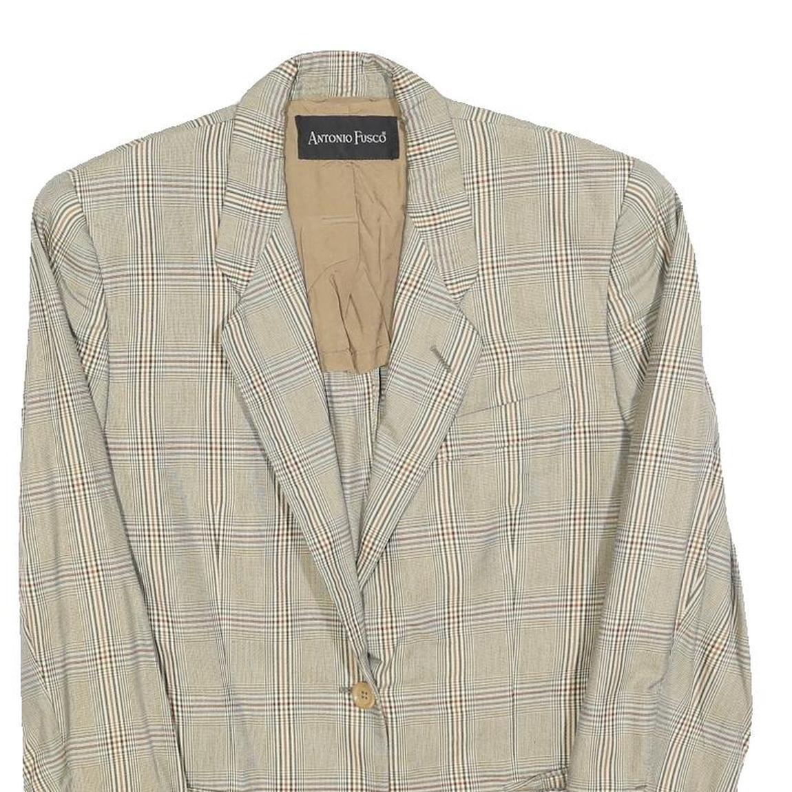 ANTONIO FUSCO Womens Beige Check Blazer Jacket M Woven Button Closure Tailored