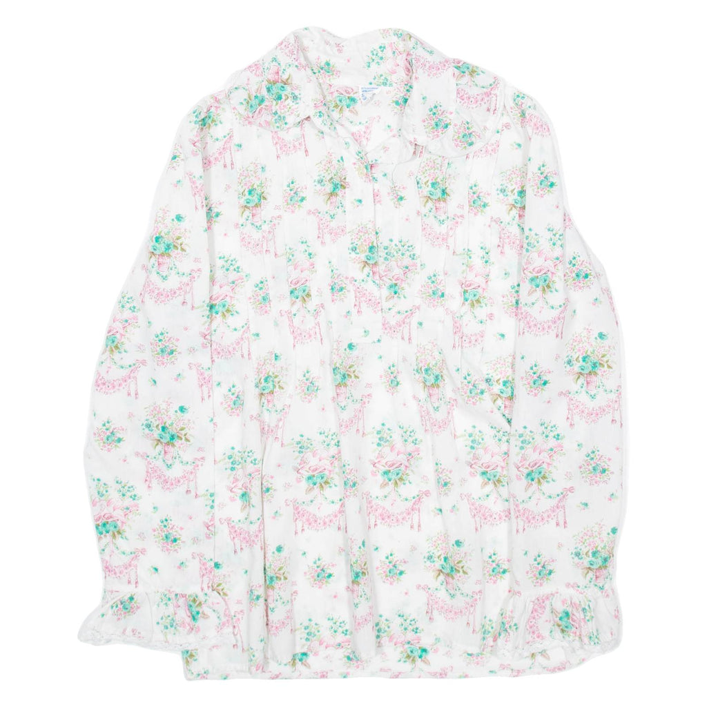 Womens Printed Shirt White Collared Long Sleeve Floral S
