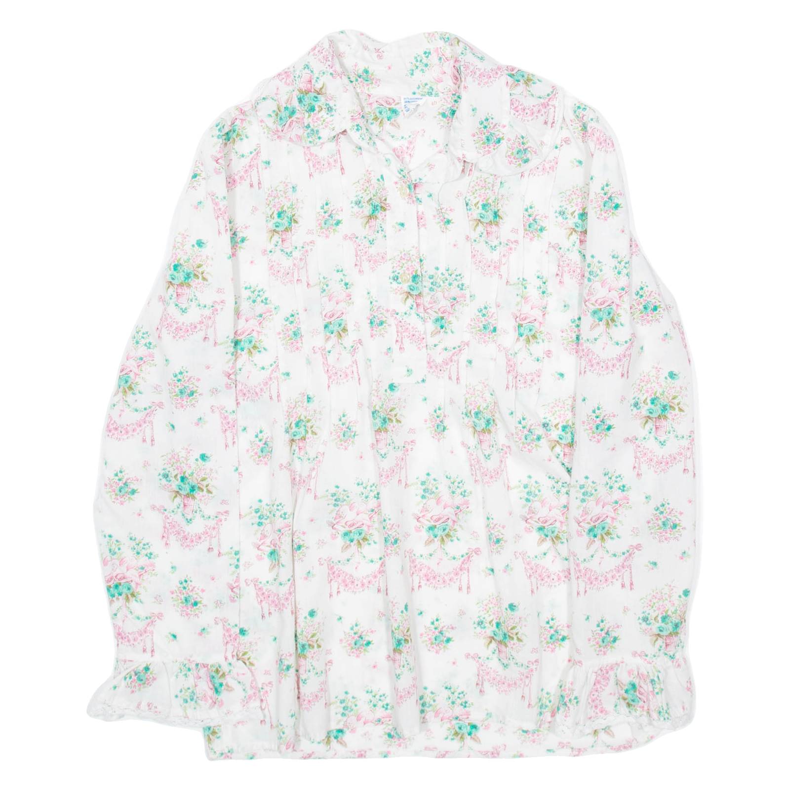 Womens Printed Shirt White Collared Long Sleeve Floral S