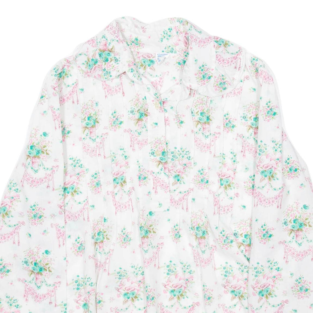 Womens Printed Shirt White Collared Long Sleeve Floral S
