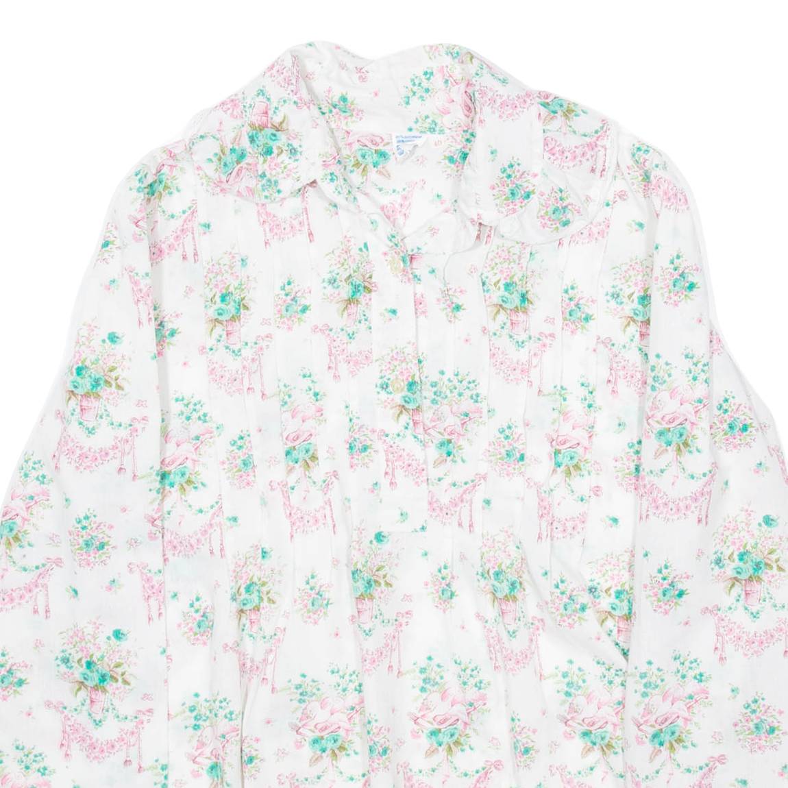 Womens Printed Shirt White Collared Long Sleeve Floral S