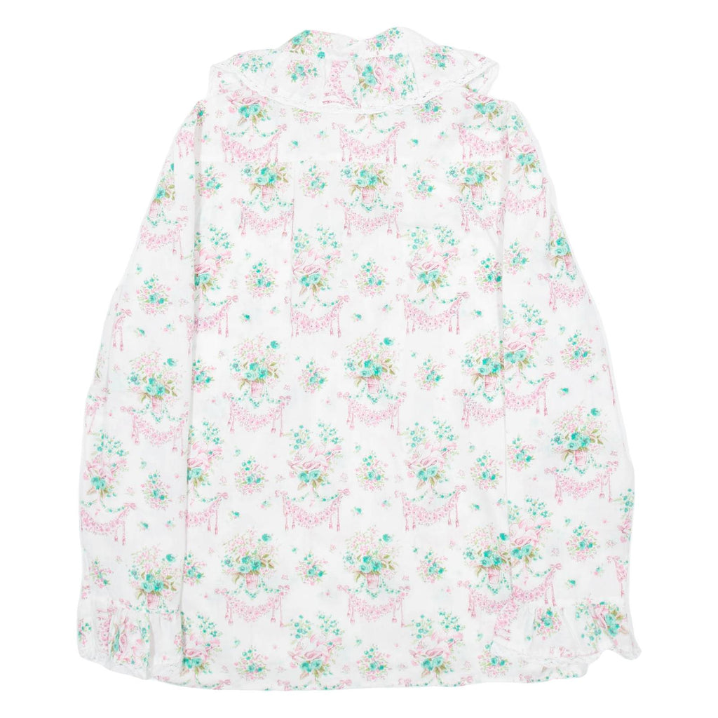 Womens Printed Shirt White Collared Long Sleeve Floral S
