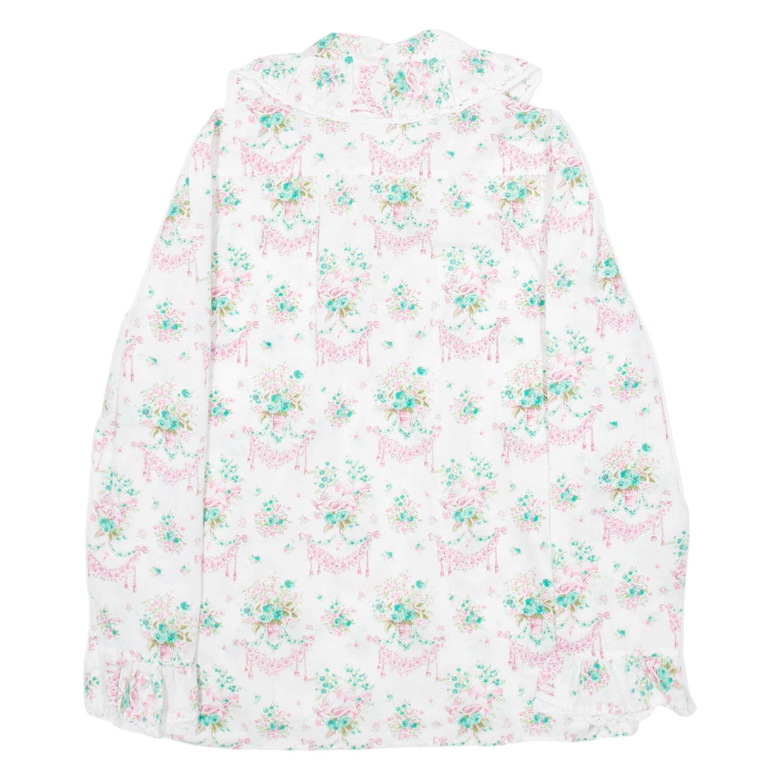 Womens Printed Shirt White Collared Long Sleeve Floral S