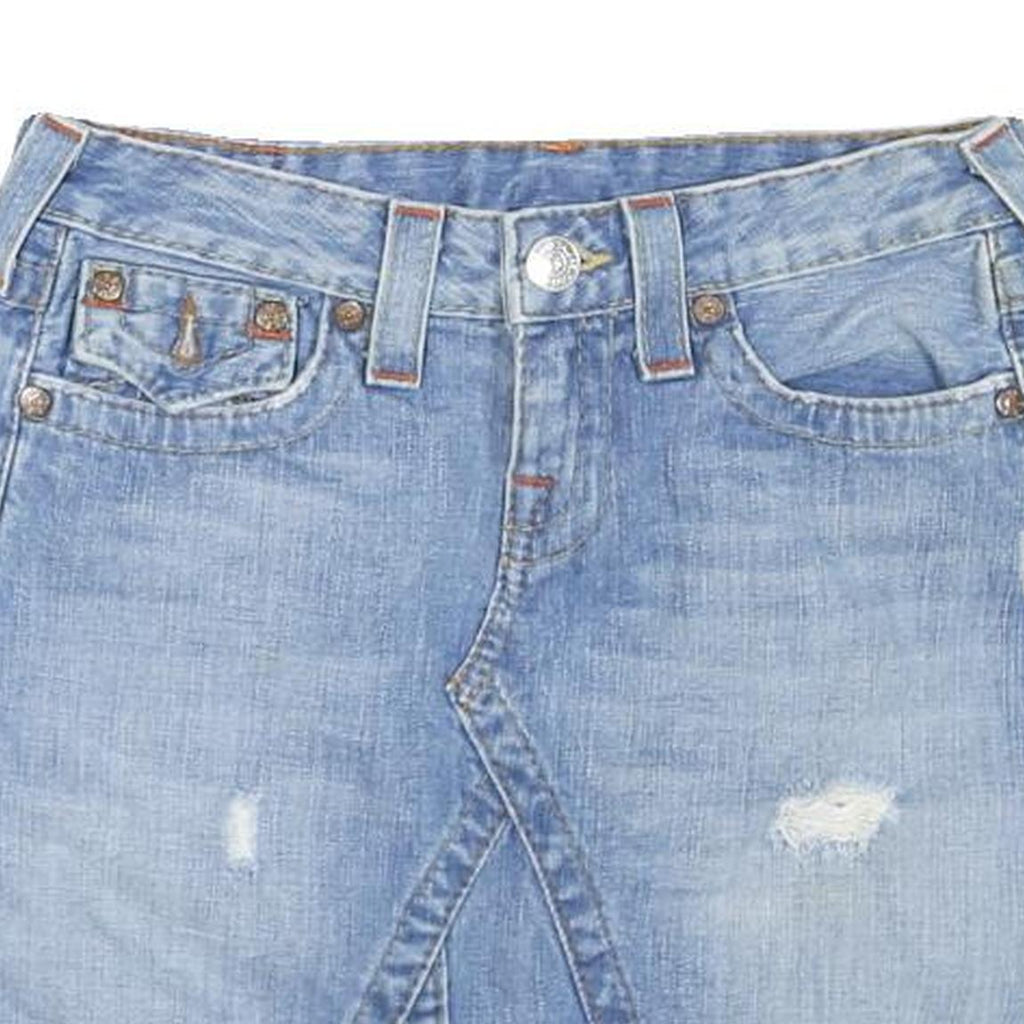TRUE RELIGION Womens Blue Denim Mini Cotton Blend Skirt XS Distressed Casual