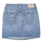TRUE RELIGION Womens Blue Denim Mini Cotton Blend Skirt XS Distressed Casual