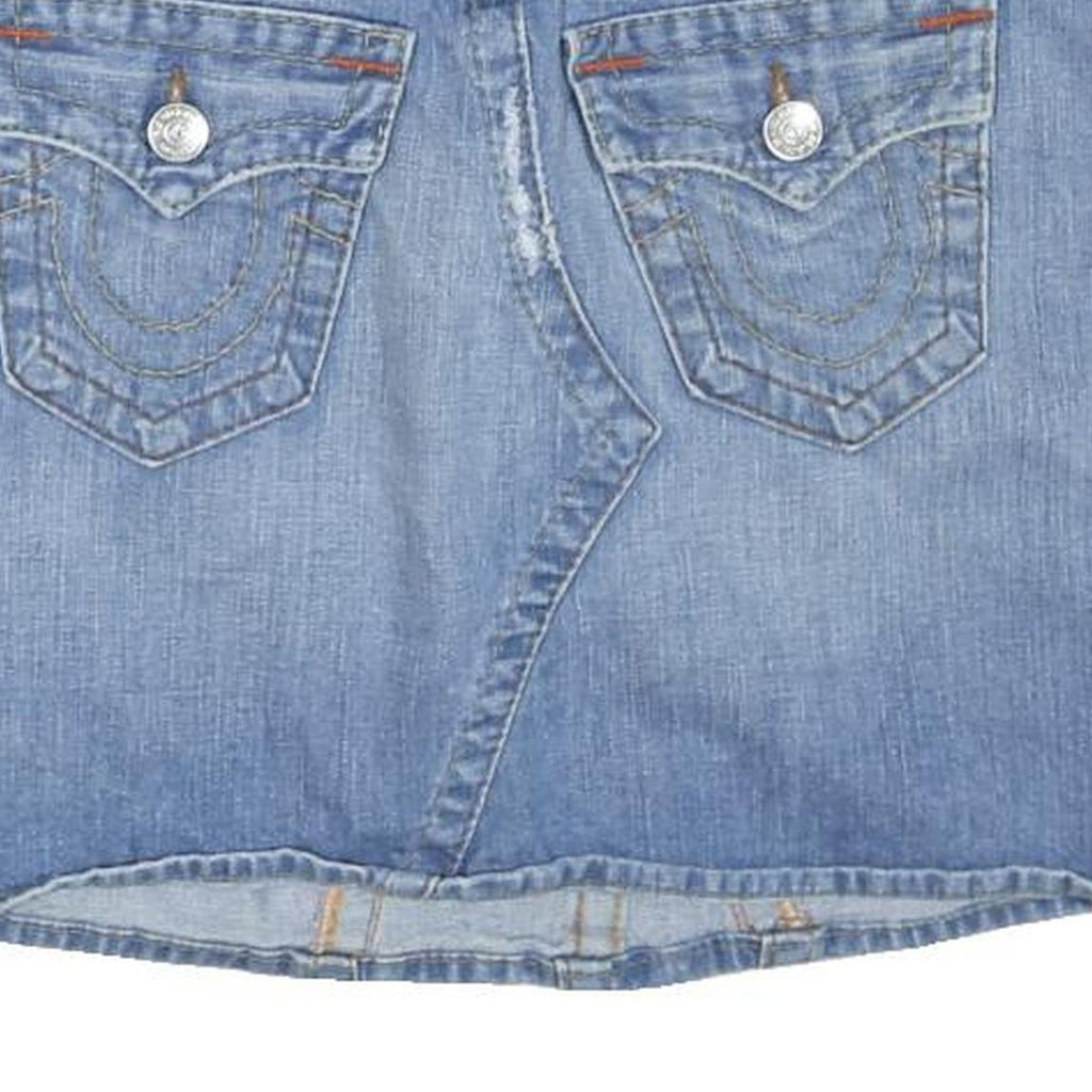 TRUE RELIGION Womens Blue Denim Mini Cotton Blend Skirt XS Distressed Casual
