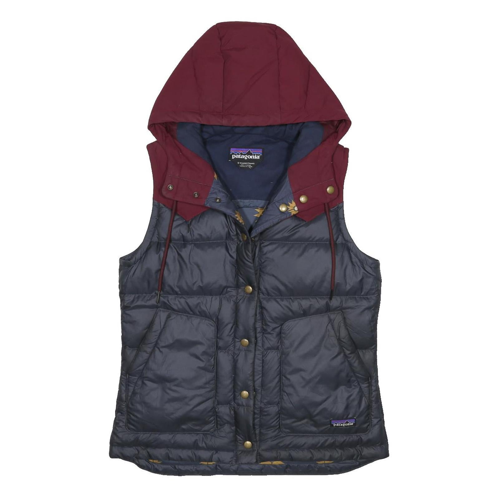 PATAGONIA Womens Maroon & Grey Hooded Puffer Jacket S Polyester Lightweight