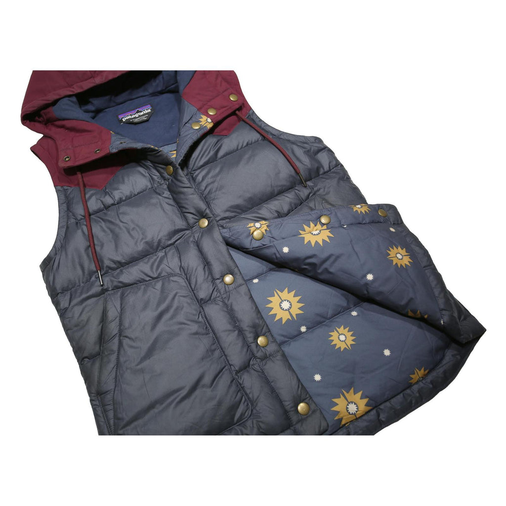PATAGONIA Womens Maroon & Grey Hooded Puffer Jacket S Polyester Lightweight