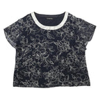 JACQUES VERT Womens Navy Blue & White Printed Blouse Short Sleeve Round Neck UK