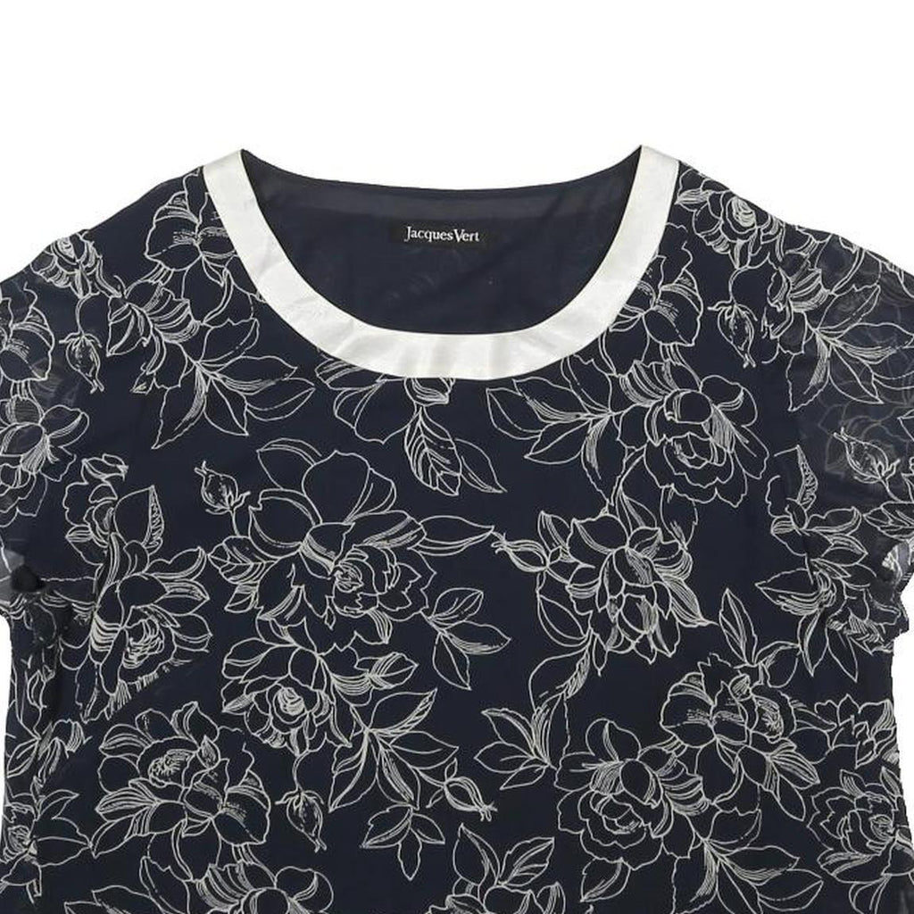JACQUES VERT Womens Navy Blue & White Printed Blouse Short Sleeve Round Neck UK