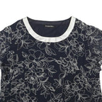 JACQUES VERT Womens Navy Blue & White Printed Blouse Short Sleeve Round Neck UK
