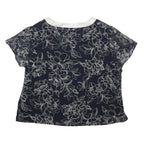 JACQUES VERT Womens Navy Blue & White Printed Blouse Short Sleeve Round Neck UK