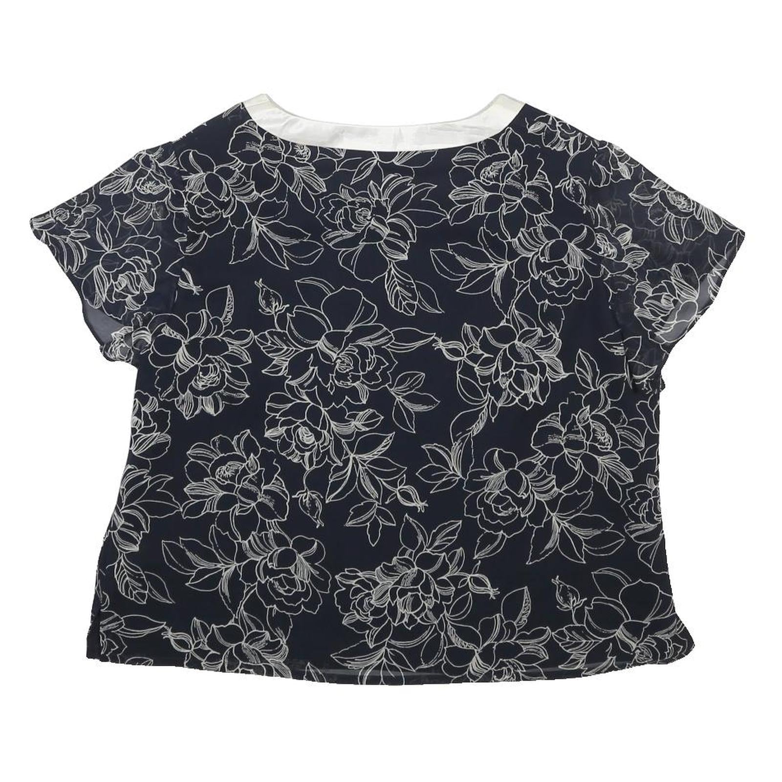 JACQUES VERT Womens Navy Blue & White Printed Blouse Short Sleeve Round Neck UK