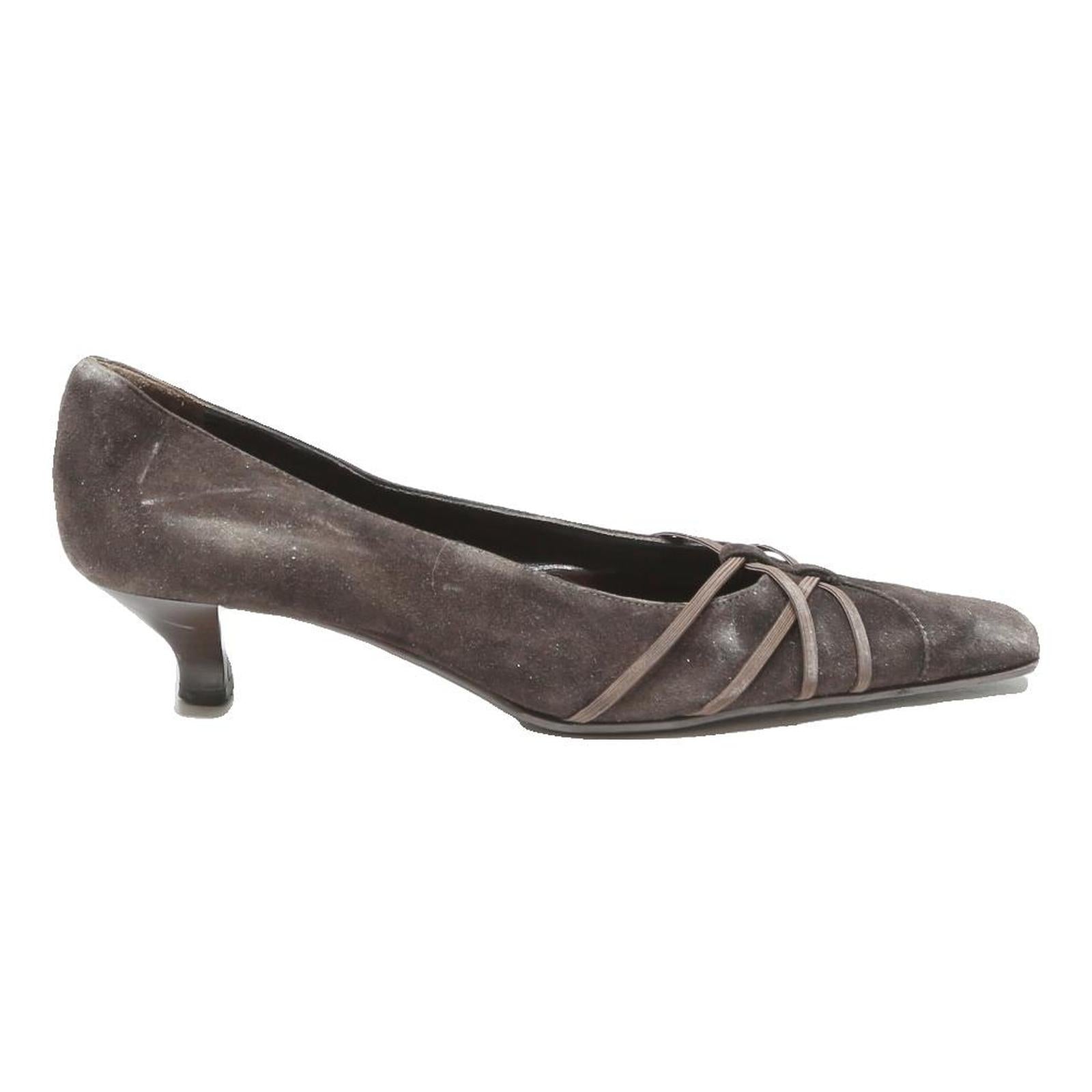 ANDREA SELLI Womens Kitten Heel Court Shoes Brown Leather UK 6.5 Elegant