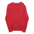 TOMMY HILFIGER Mens Red Pullover Plain V-Neck Basic Knit M Cotton Blend Jumper