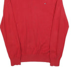 TOMMY HILFIGER Mens Red Pullover Plain V-Neck Basic Knit M Cotton Blend Jumper