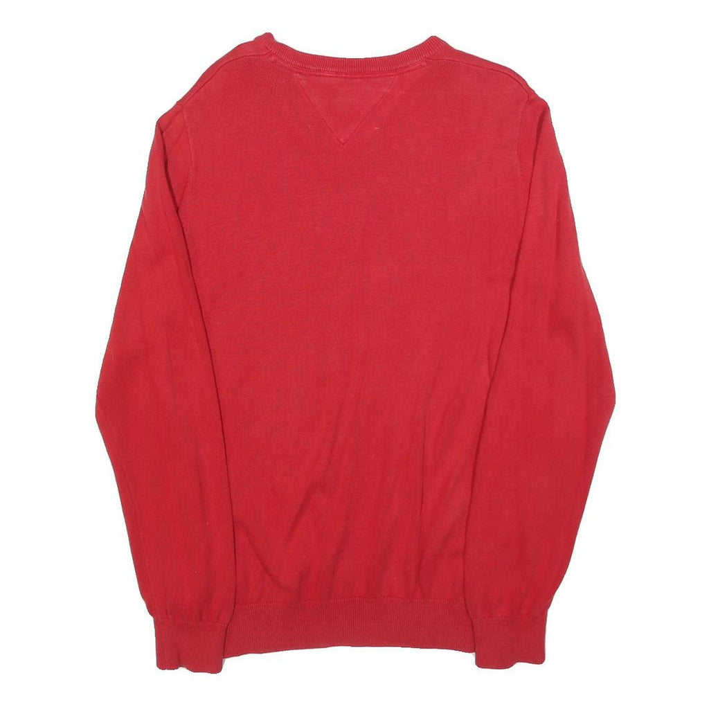 TOMMY HILFIGER Mens Red Pullover Plain V-Neck Basic Knit M Cotton Blend Jumper