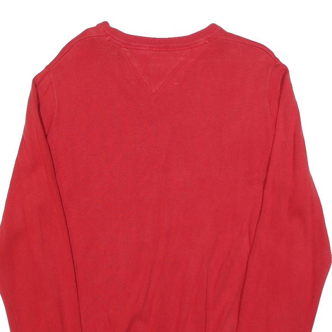 TOMMY HILFIGER Mens Red Pullover Plain V-Neck Basic Knit M Cotton Blend Jumper