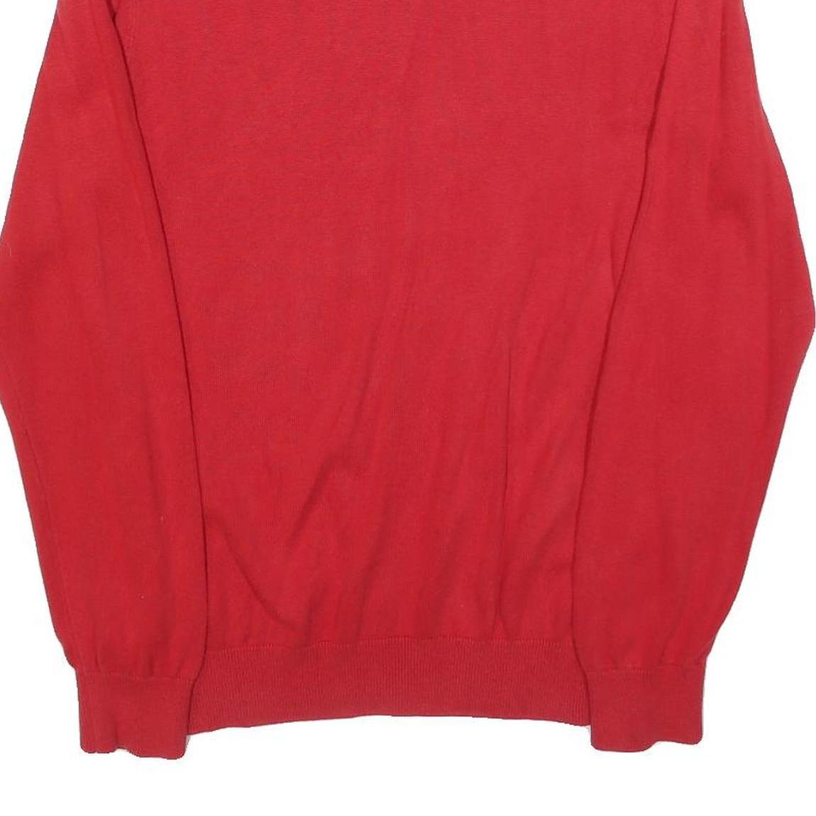 TOMMY HILFIGER Mens Red Pullover Plain V-Neck Basic Knit M Cotton Blend Jumper