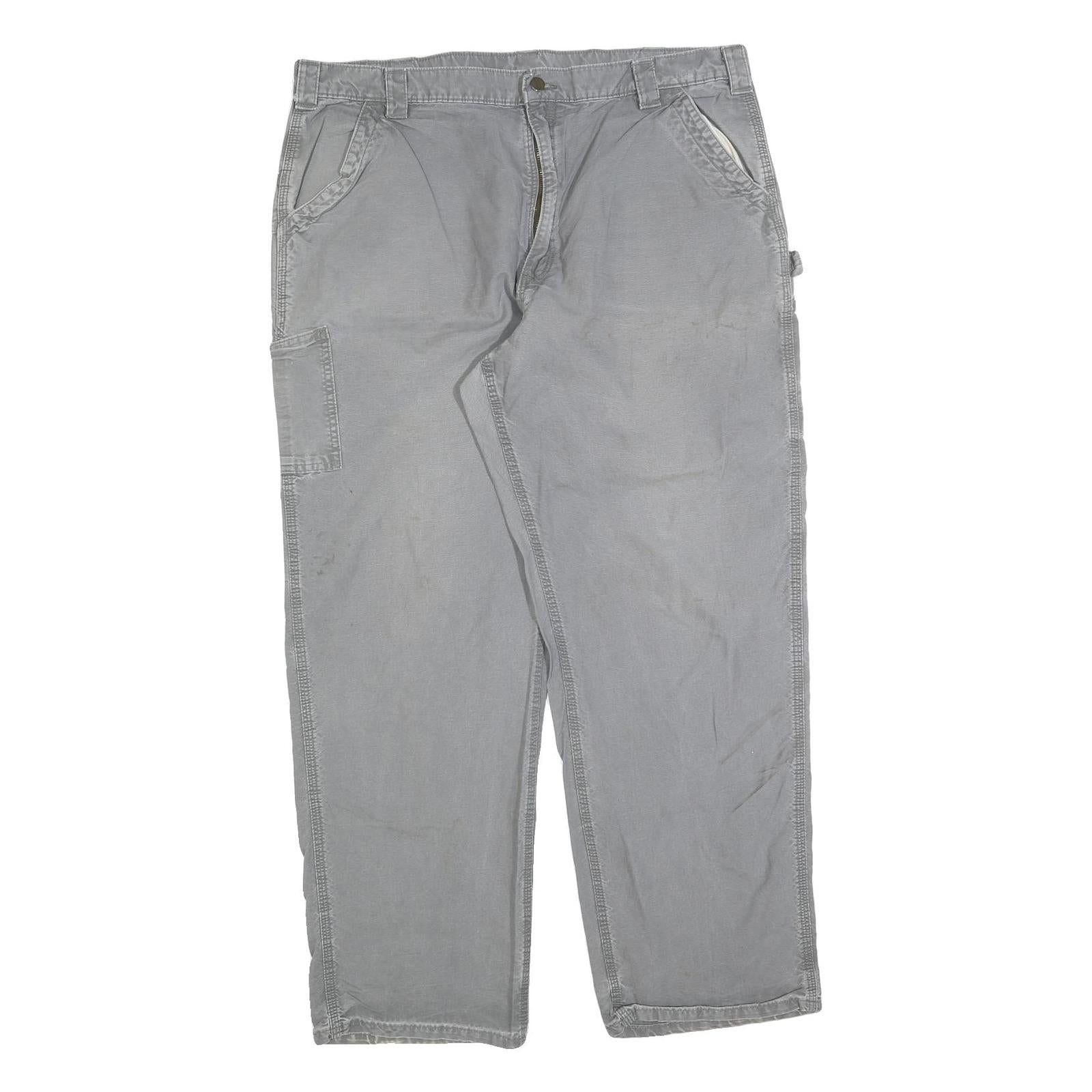 CARHARTT Mens Relaxed Light Grey Cotton Blend Workwear Trousers W42 L34