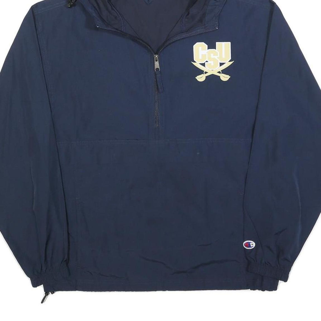 CHAMPION Mens Navy Blue Hooded Jacket S Polyester Plain Zip Outdoor Casual