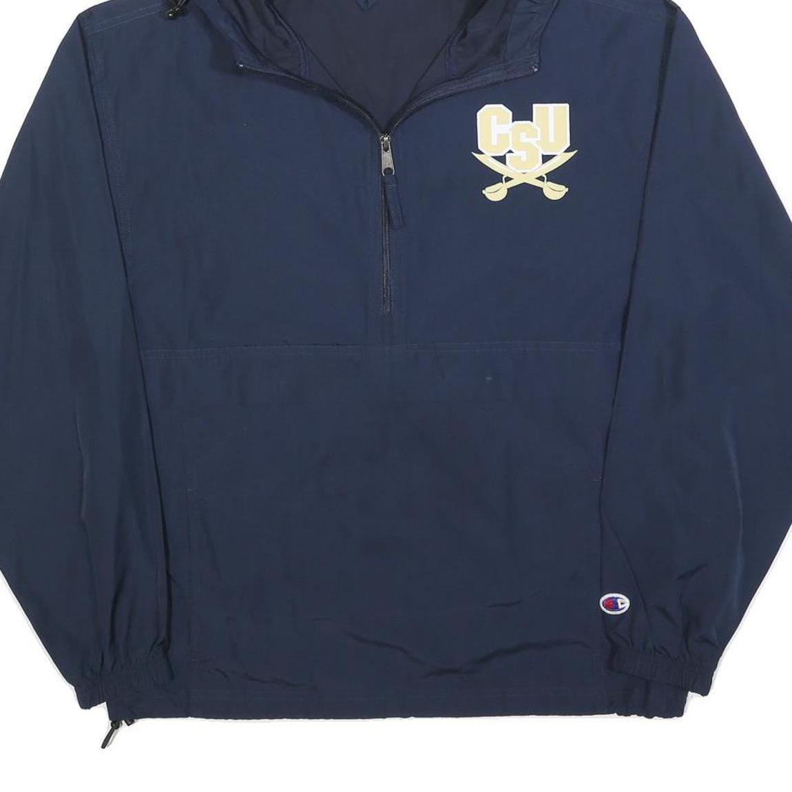 CHAMPION Mens Navy Blue Hooded Jacket S Polyester Plain Zip Outdoor Casual