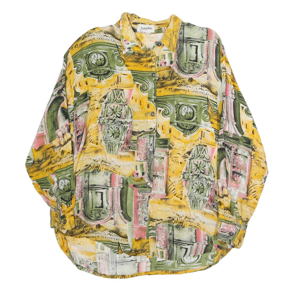 JOSHEPHINE Womens Yellow Green Printed Shirt Long Sleeve Collared L Cotton Blend