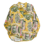 JOSHEPHINE Womens Yellow Green Printed Shirt Long Sleeve Collared L Cotton Blend