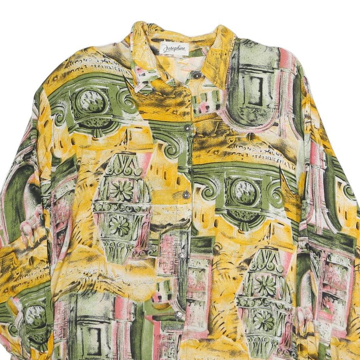 JOSHEPHINE Womens Yellow Green Printed Shirt Long Sleeve Collared L Cotton Blend
