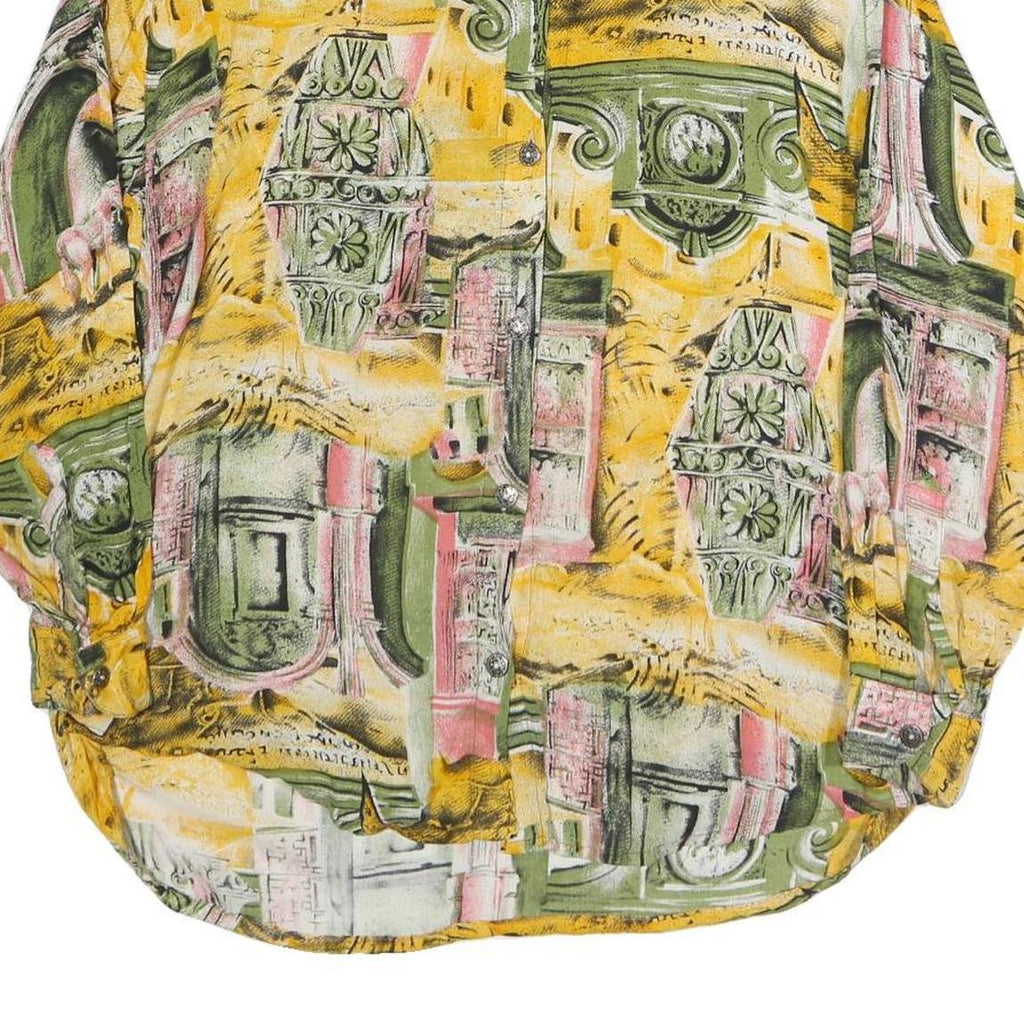 JOSHEPHINE Womens Yellow Green Printed Shirt Long Sleeve Collared L Cotton Blend