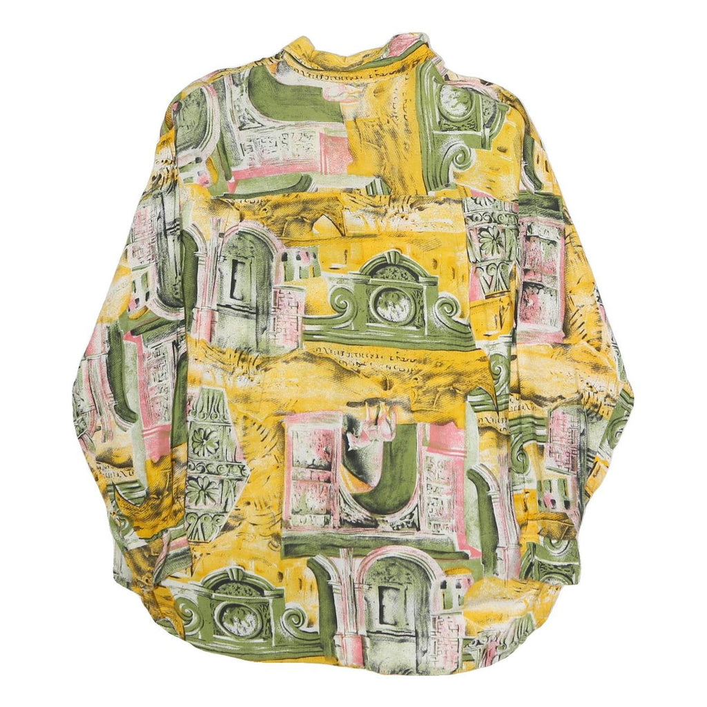JOSHEPHINE Womens Yellow Green Printed Shirt Long Sleeve Collared L Cotton Blend