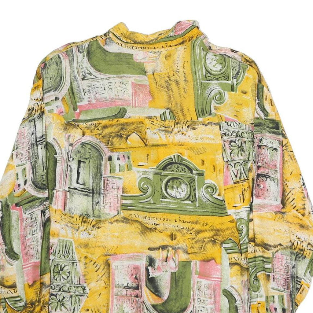 JOSHEPHINE Womens Yellow Green Printed Shirt Long Sleeve Collared L Cotton Blend