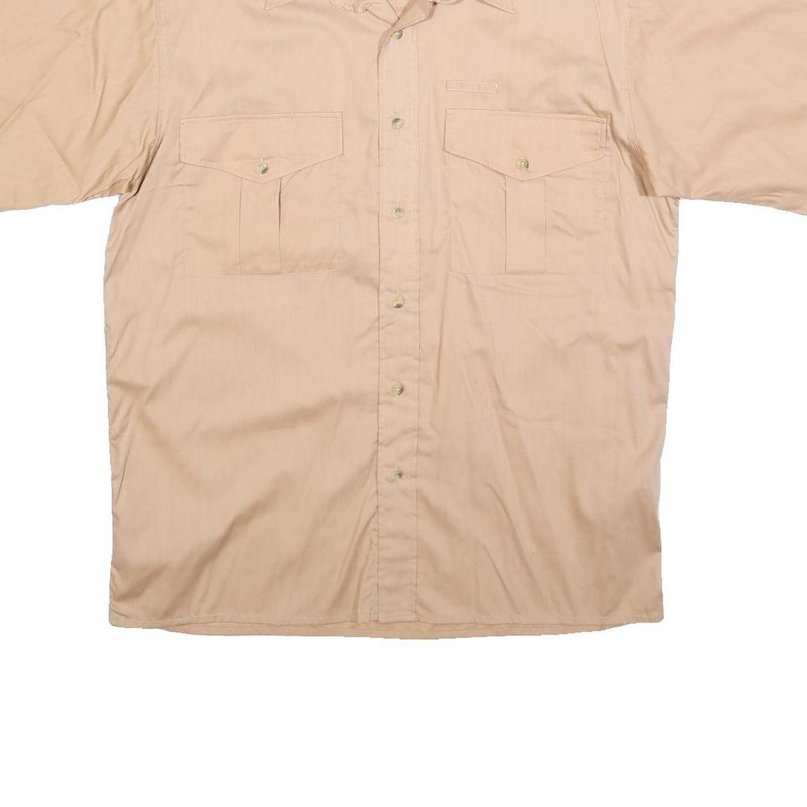 STANFORD Mens Beige Cotton Short Sleeve Shirt L Button Pocket Casual Summer
