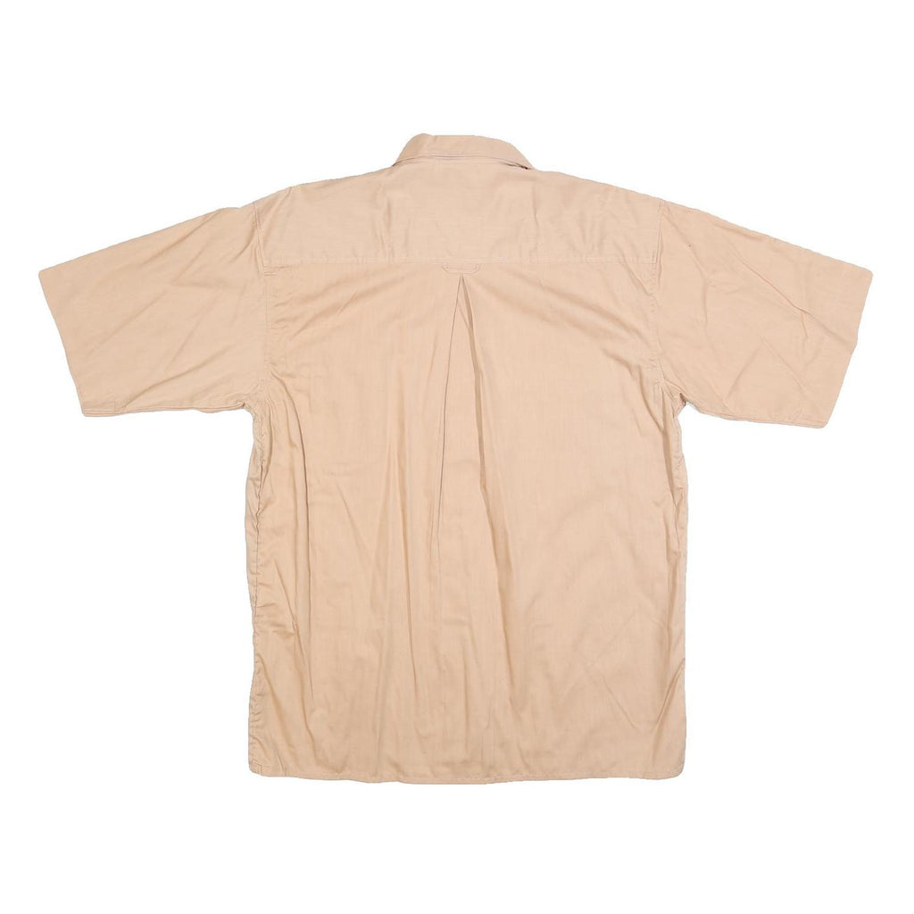 STANFORD Mens Beige Cotton Short Sleeve Shirt L Button Pocket Casual Summer