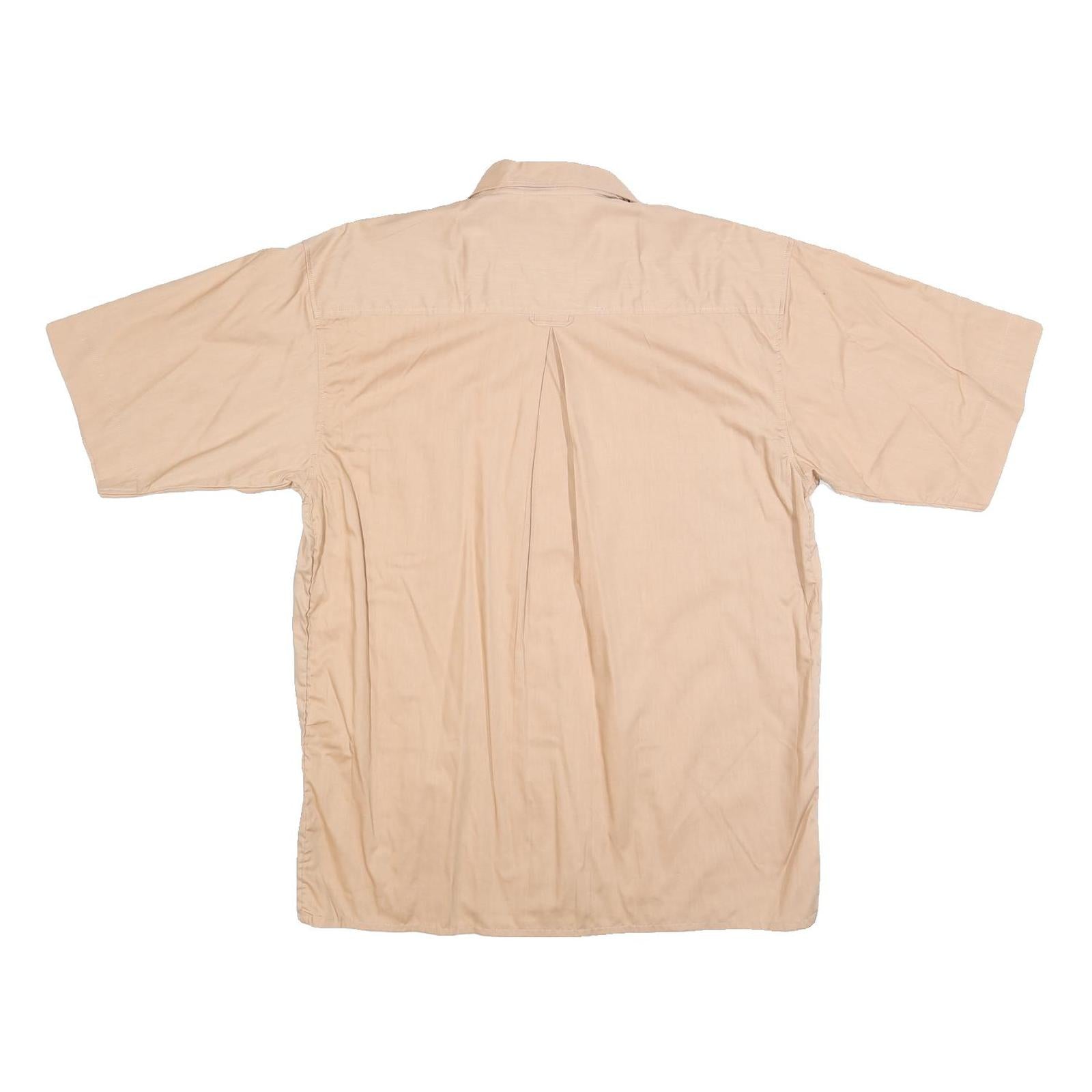 STANFORD Mens Beige Cotton Short Sleeve Shirt L Button Pocket Casual Summer