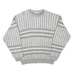 LINEA MARCO Mens Grey & White Patterned Cotton Blend Jumper Crew Neck Chunky