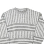 LINEA MARCO Mens Grey & White Patterned Cotton Blend Jumper Crew Neck Chunky