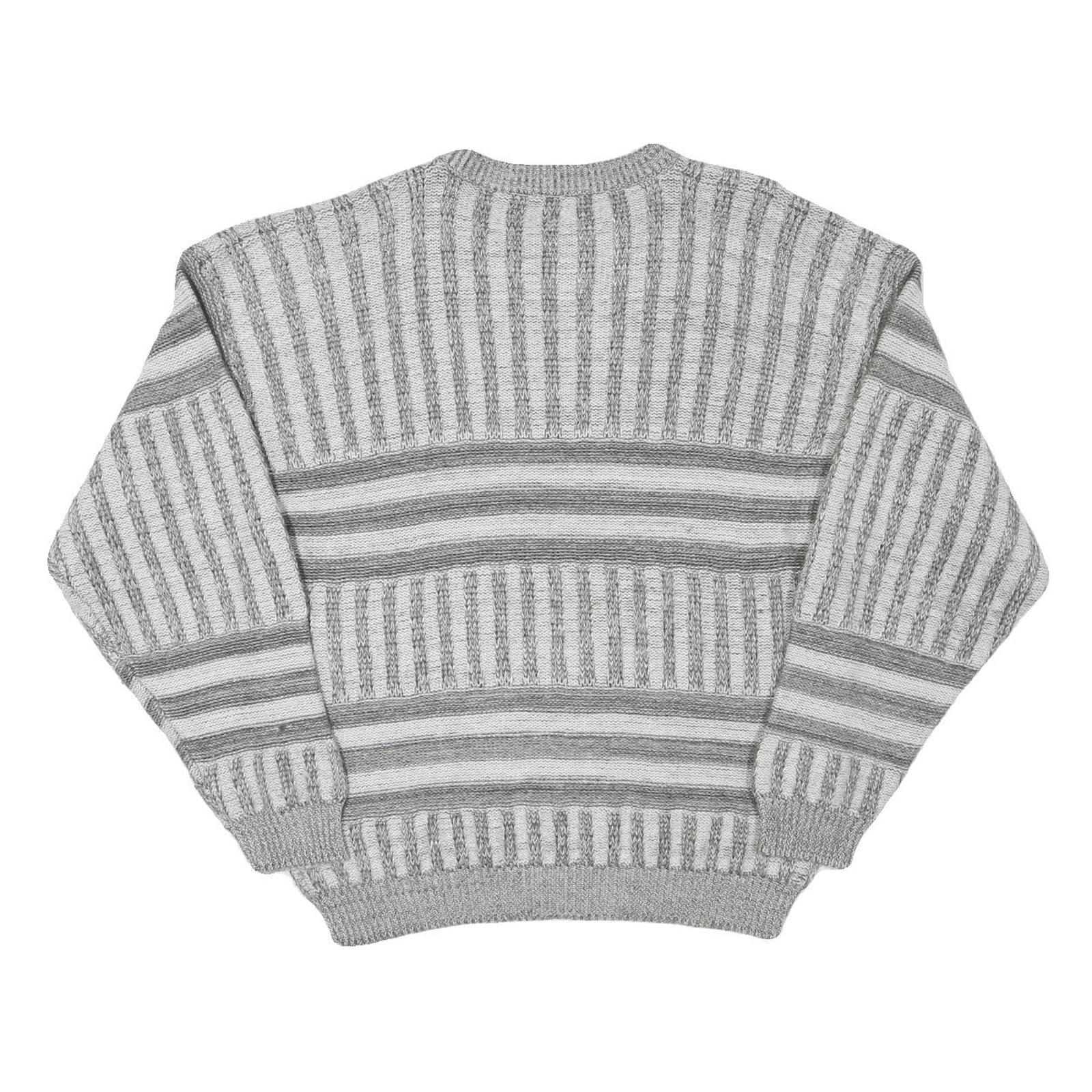 LINEA MARCO Mens Grey & White Patterned Cotton Blend Jumper Crew Neck Chunky