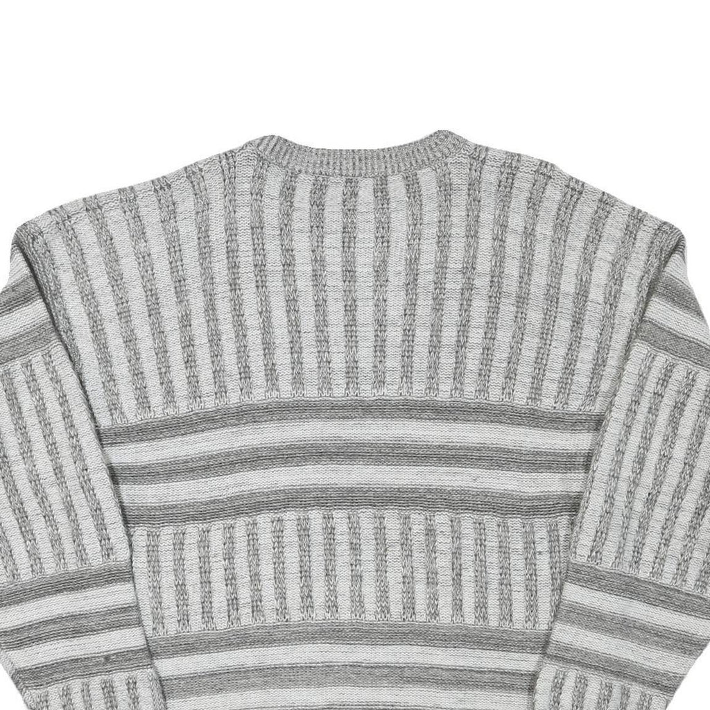 LINEA MARCO Mens Grey & White Patterned Cotton Blend Jumper Crew Neck Chunky