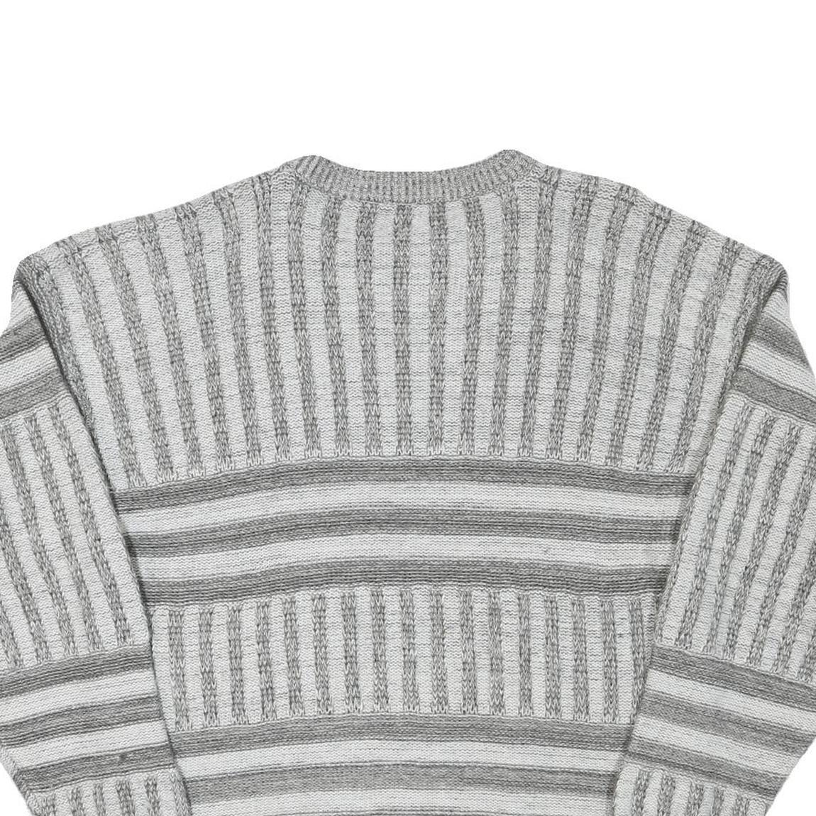 LINEA MARCO Mens Grey & White Patterned Cotton Blend Jumper Crew Neck Chunky