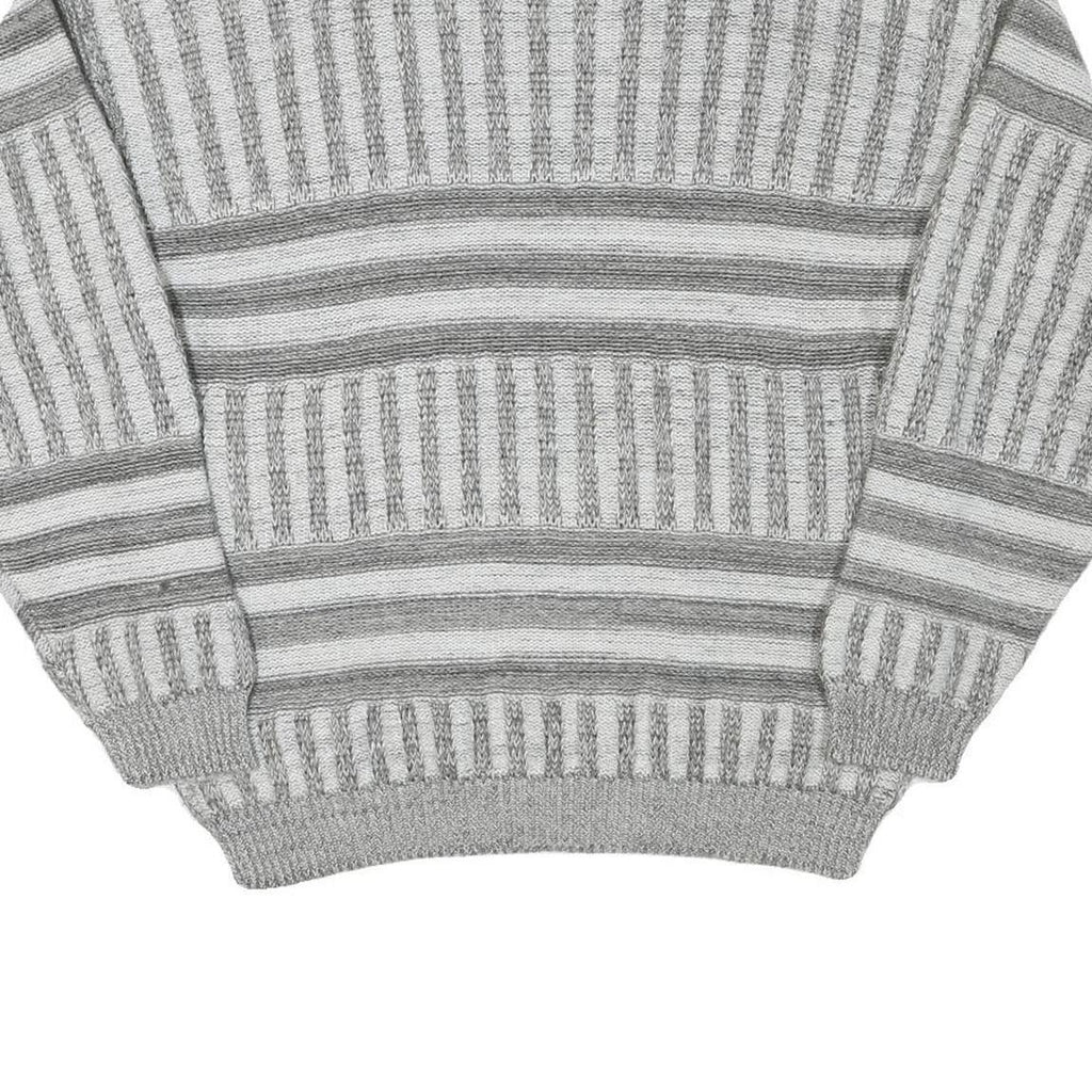 LINEA MARCO Mens Grey & White Patterned Cotton Blend Jumper Crew Neck Chunky