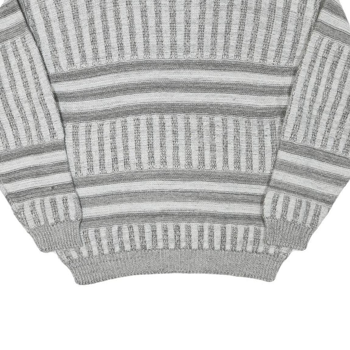 LINEA MARCO Mens Grey & White Patterned Cotton Blend Jumper Crew Neck Chunky