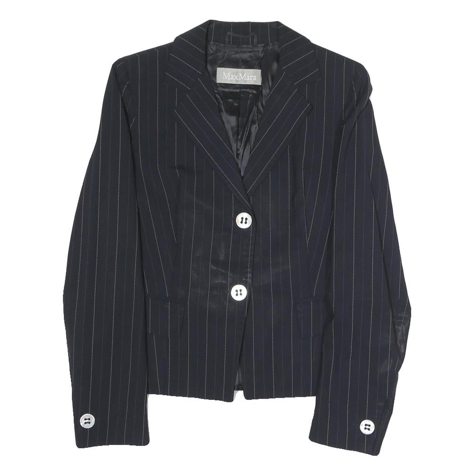 MAX MARA Womens Black Pinstripe Tailored Blazer Jacket UK 6 Polyester Blend