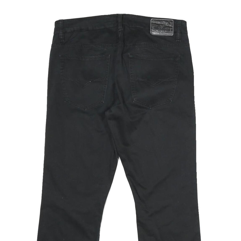 GUESS Mens Cotton Blend Black Regular Fit Straight Leg Trousers W34 L28 Zip