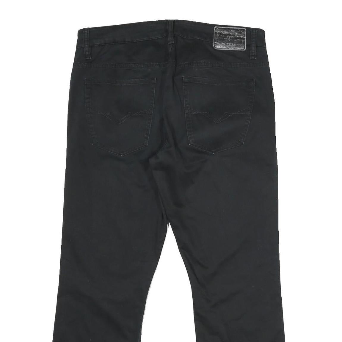 GUESS Mens Cotton Blend Black Regular Fit Straight Leg Trousers W34 L28 Zip