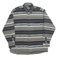 MICHAEL KAUF Mens Black Grey & White Striped Shirt L Long Sleeve Button Collar