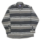 MICHAEL KAUF Mens Black Grey & White Striped Shirt L Long Sleeve Button Collar